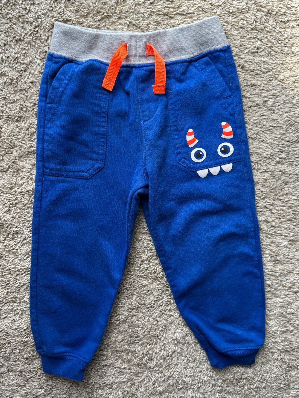 Wonder Nation Blue Monster Pocket Jogger Sweatpants 2T Toddler Boy Fleece Lined